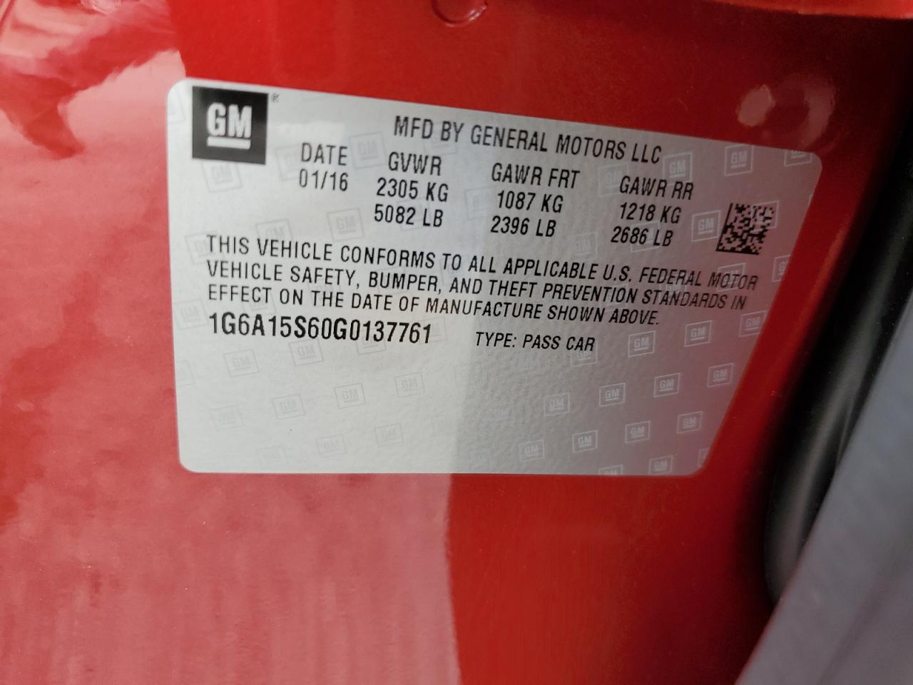 2016 Cadillac Cts-V VIN: 1G6A15S60G0137761 Lot: 59525095