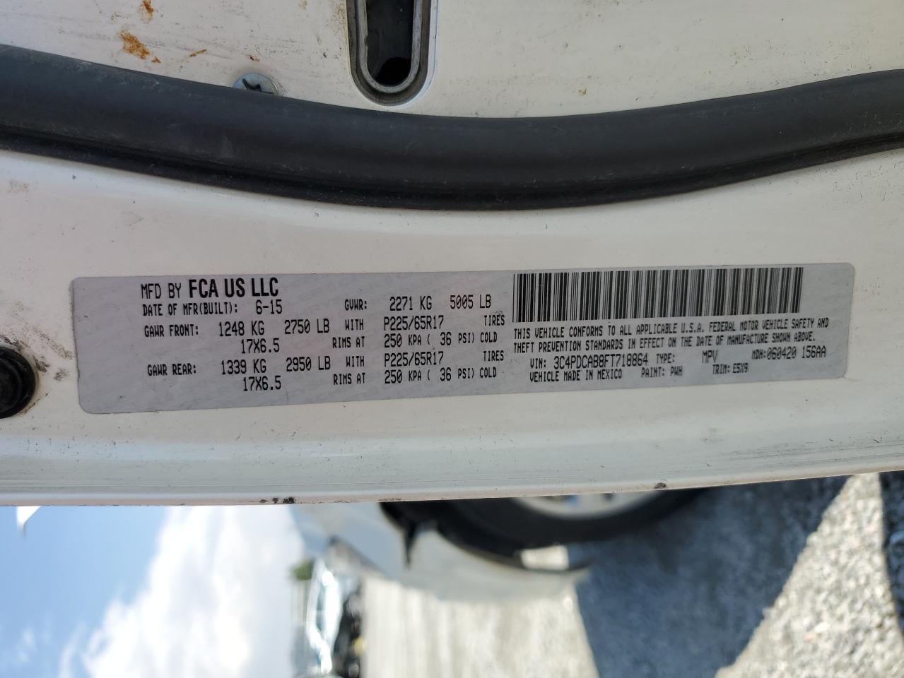 2015 Dodge Journey Se VIN: 3C4PDCAB8FT718864 Lot: 56251215