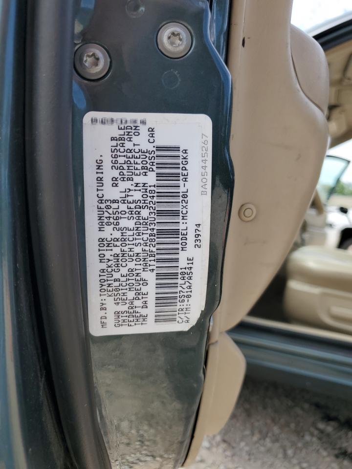 2003 Toyota Avalon Xl VIN: 4T1BF28B43U322481 Lot: 51876905