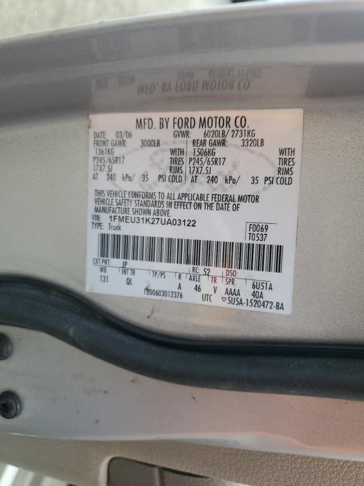 2007 Ford Explorer Sport Trac Xlt VIN: 1FMEU31K27UA03122 Lot: 54892375