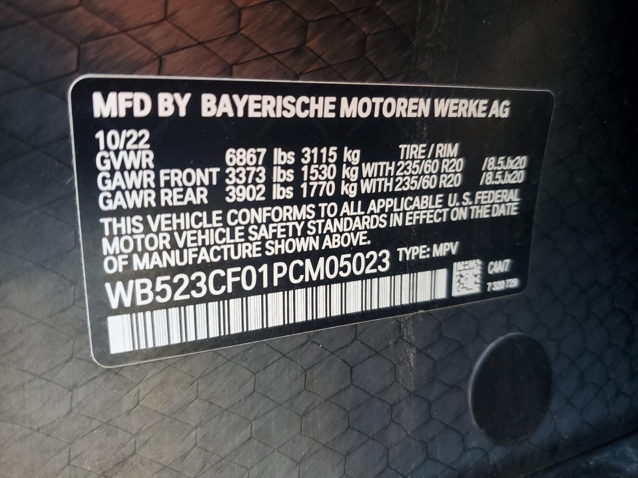 2023 BMW Ix xDrive50 VIN: WB523CF01PCM05023 Lot: 55147795