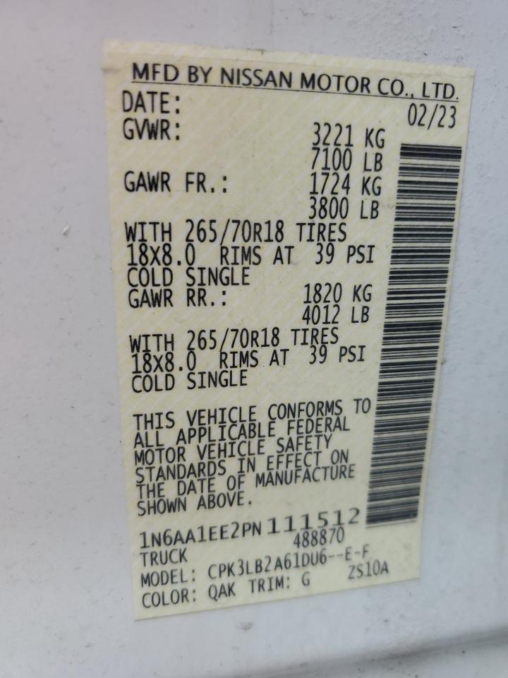 2023 Nissan Titan S VIN: 1N6AA1EE2PN111512 Lot: 57320295