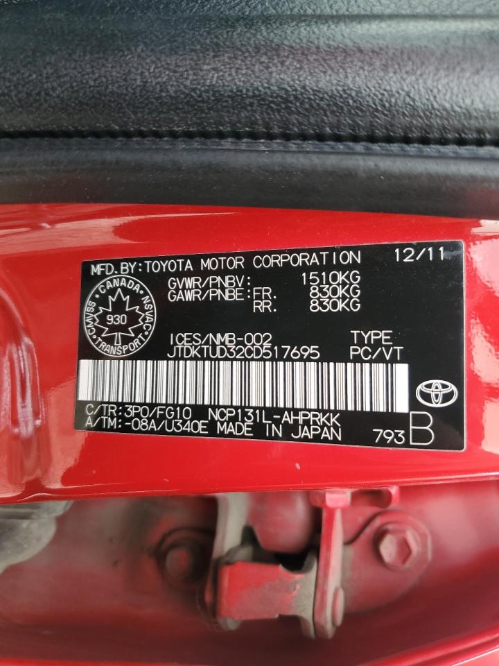 2012 Toyota Yaris VIN: JTDKTUD32CD517695 Lot: 57392355