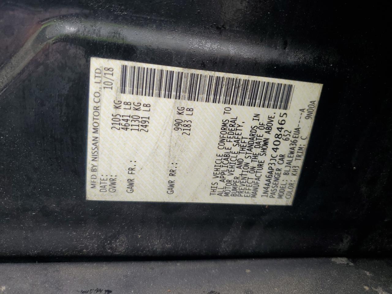 2018 Nissan Maxima 3.5S VIN: 1N4AA6AP3JC408465 Lot: 56715965