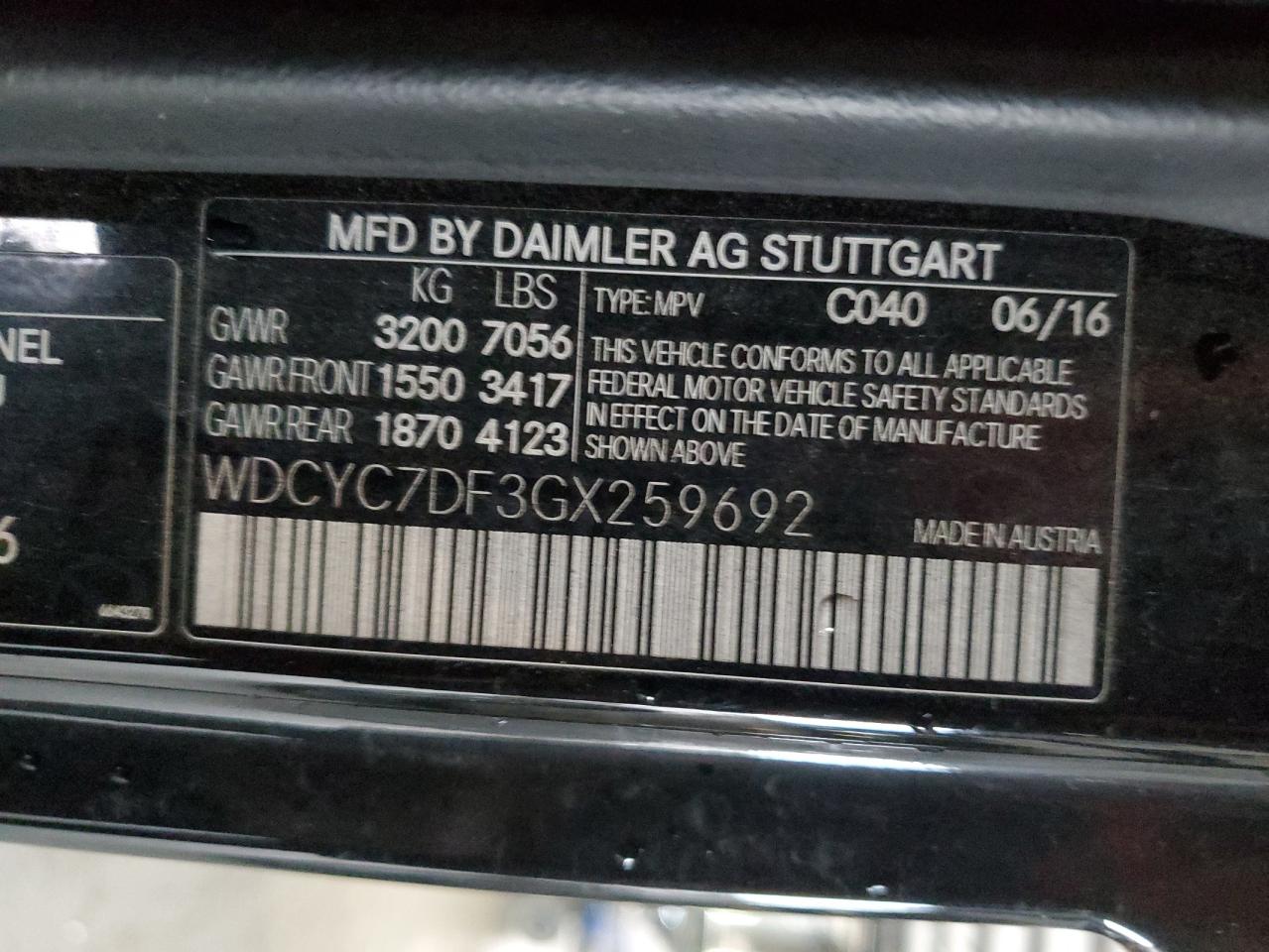 2016 Mercedes-Benz G 63 Amg VIN: WDCYC7DF3GX259692 Lot: 57072685