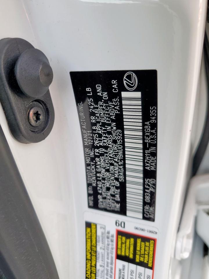 2022 Lexus Es 300H Base VIN: 58AGA1C19NU015929 Lot: 56963705