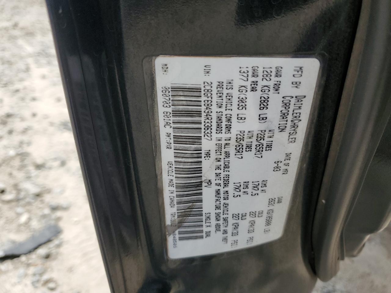 2004 Chrysler Pacifica VIN: 2C8GF68494R336327 Lot: 58185825