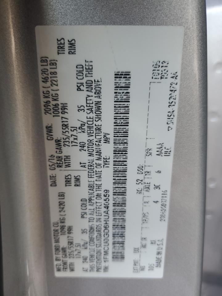 2017 Ford Escape Se VIN: 1FMCU0GD6HUA40559 Lot: 57252545