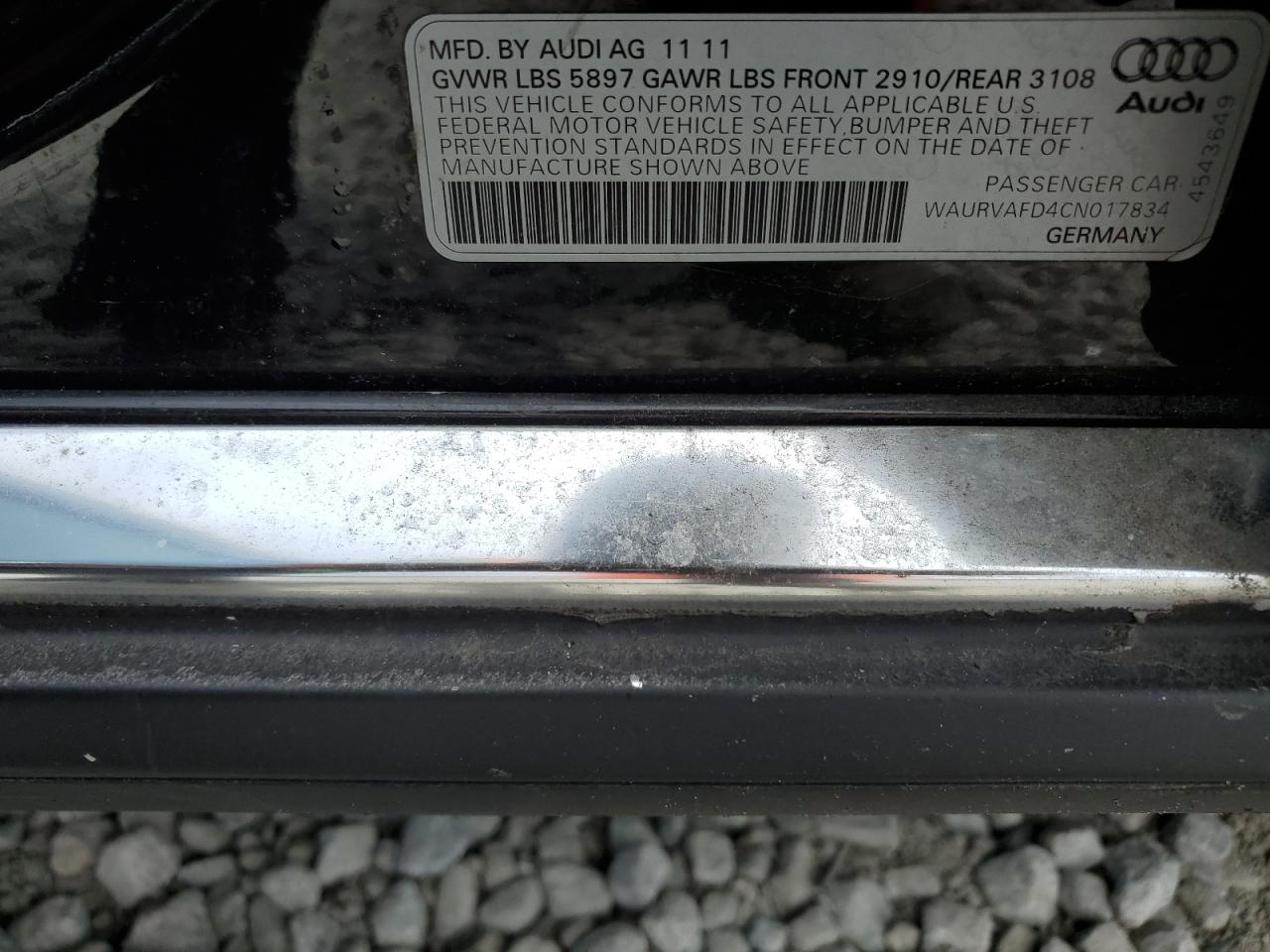 2012 Audi A8 L Quattro VIN: WAURVAFD4CN017834 Lot: 56951795