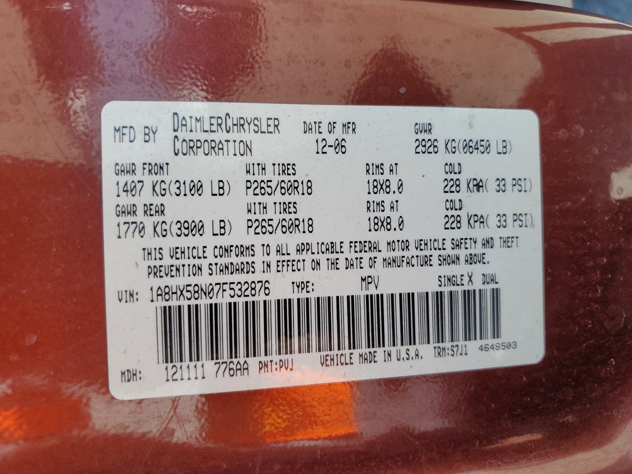 2007 Chrysler Aspen Limited VIN: 1A8HX58N07F532876 Lot: 57164795