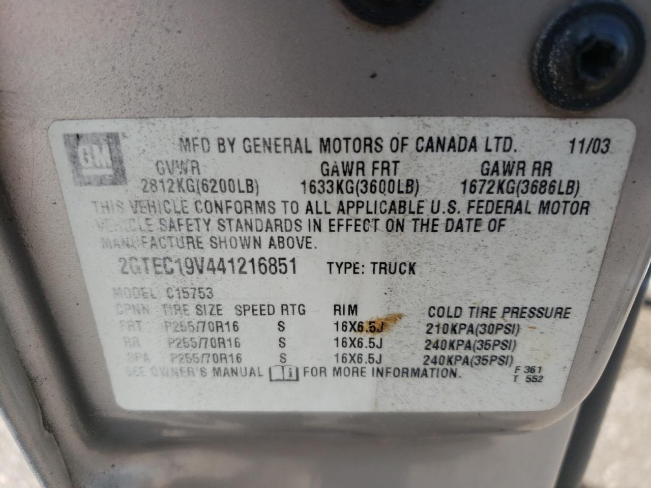 2004 GMC New Sierra C1500 VIN: 2GTEC19V441216851 Lot: 56972605