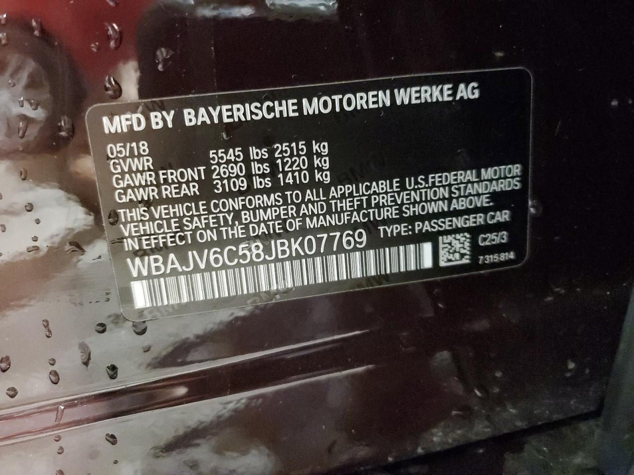 2018 BMW 640 Xigt VIN: WBAJV6C58JBK07769 Lot: 57037785