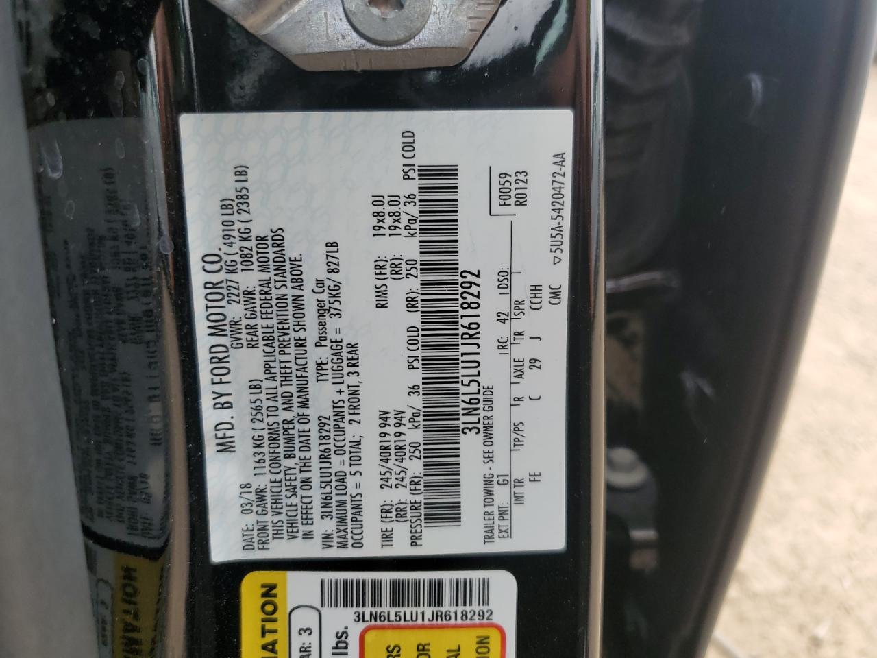 2018 Lincoln Mkz Hybrid Select VIN: 3LN6L5LU1JR618292 Lot: 56756565