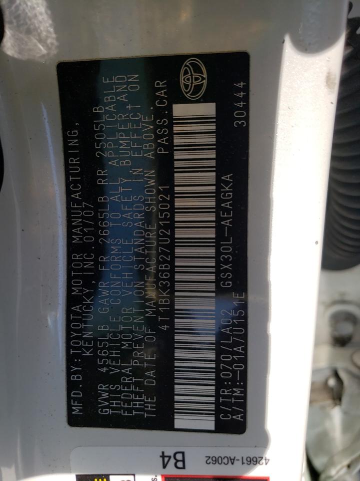 2007 Toyota Avalon Xl VIN: 4T1BK36B27U215021 Lot: 56408185