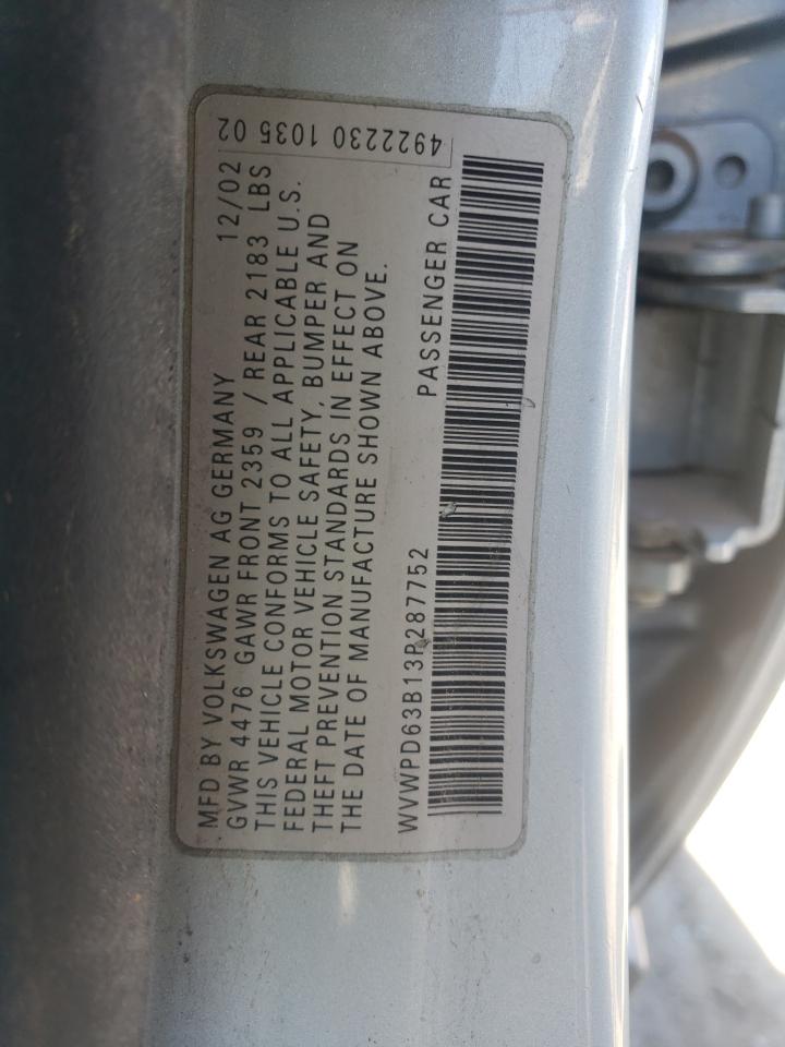 2003 Volkswagen Passat Gls VIN: WVWPD63B13P287752 Lot: 55531475