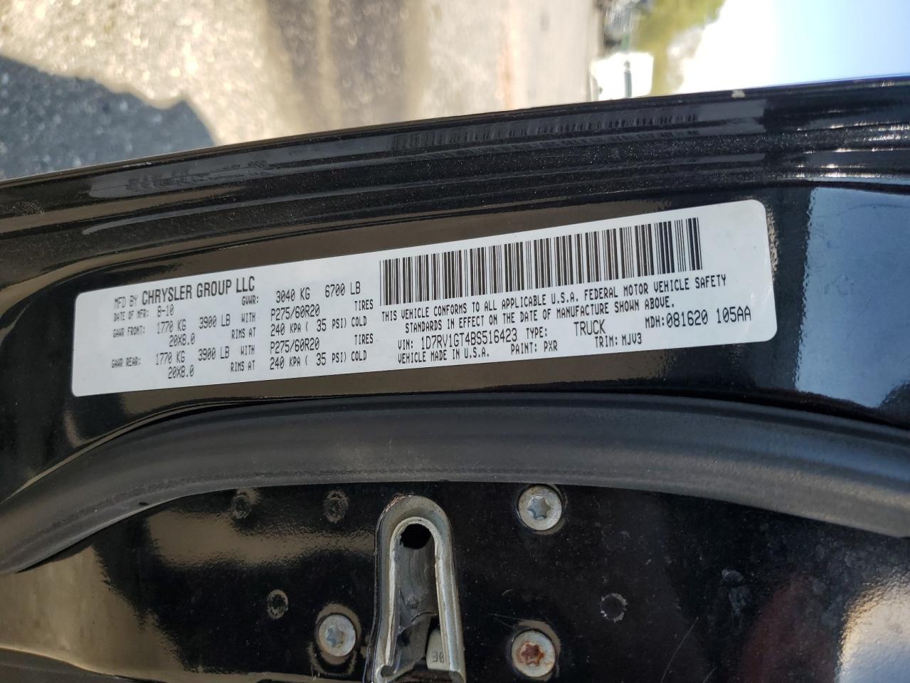 2011 Dodge Ram 1500 VIN: 1D7RV1GT4BS516423 Lot: 54881515