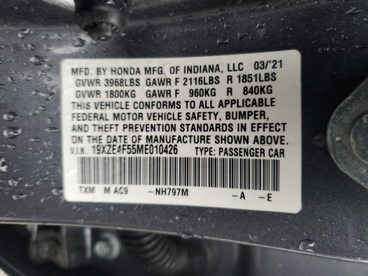 2021 Honda Insight Ex VIN: 19XZE4F55ME010426 Lot: 56503845