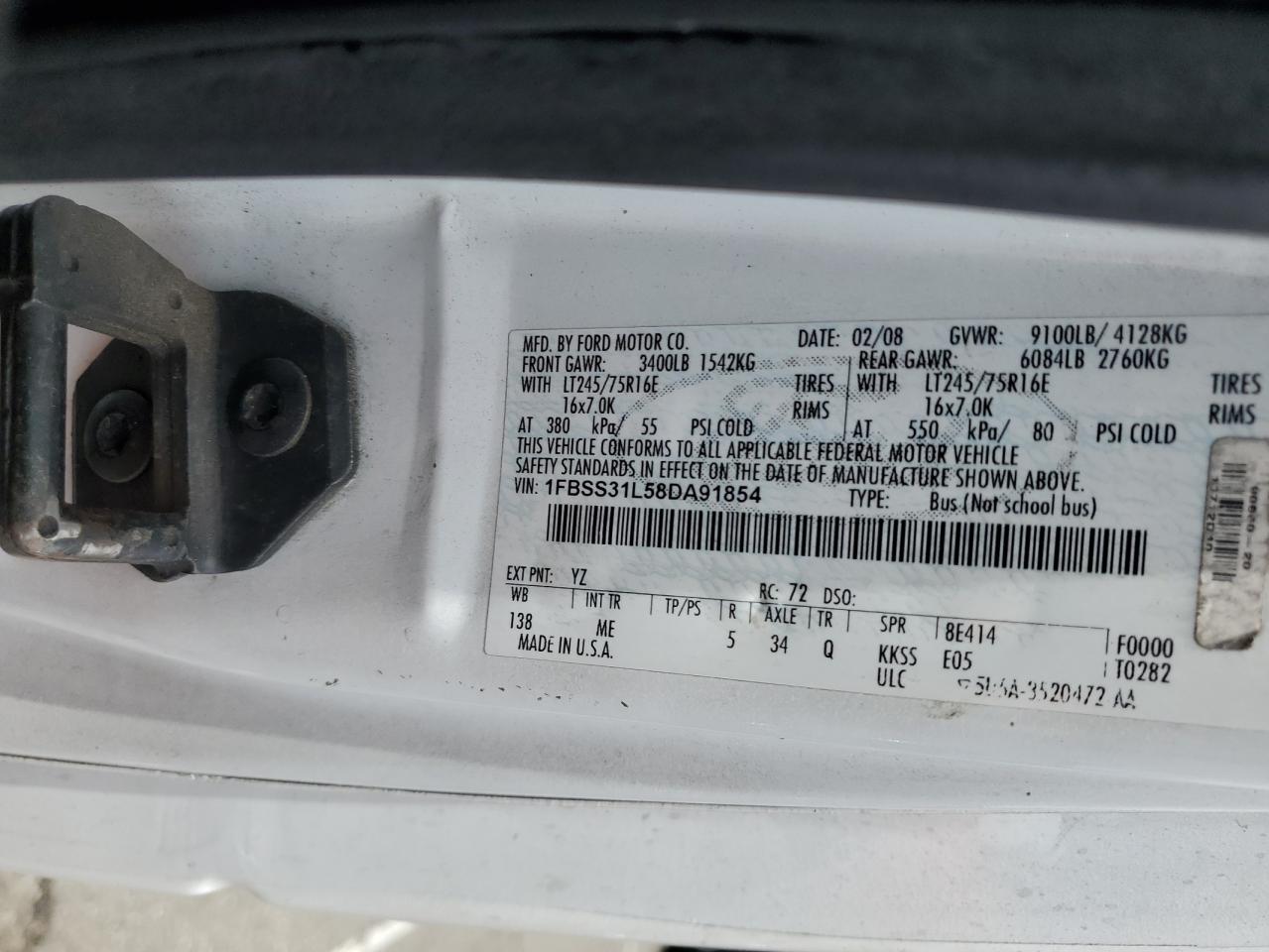 2008 Ford Econoline E350 Super Duty Wagon VIN: 1FBSS31L58DA91854 Lot: 55474115