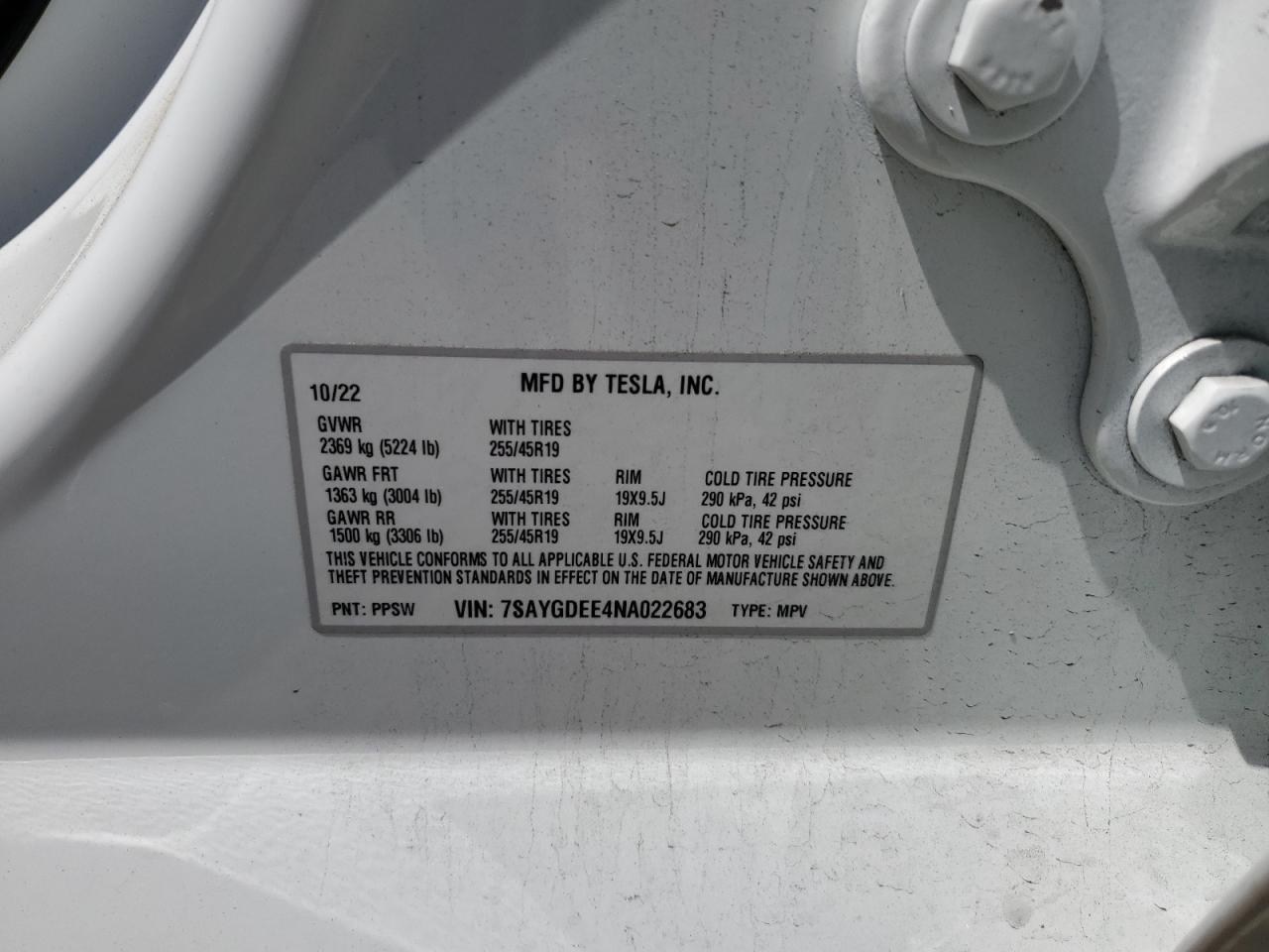 2022 Tesla Model Y VIN: 7SAYGDEE4NA022683 Lot: 56743505