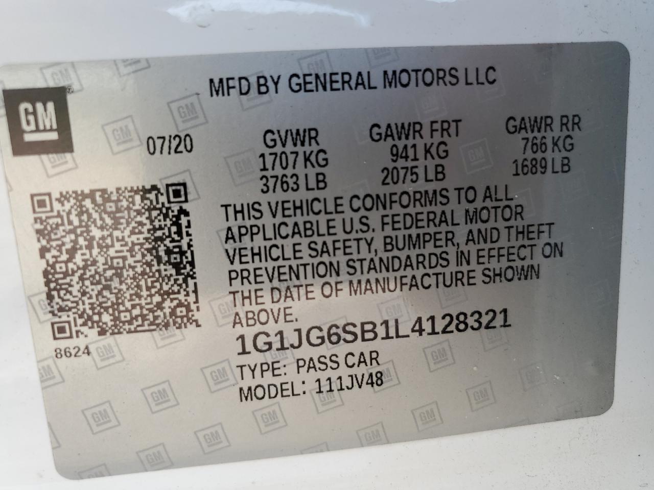 2020 Chevrolet Sonic VIN: 1G1JG6SB1L4128321 Lot: 56630215