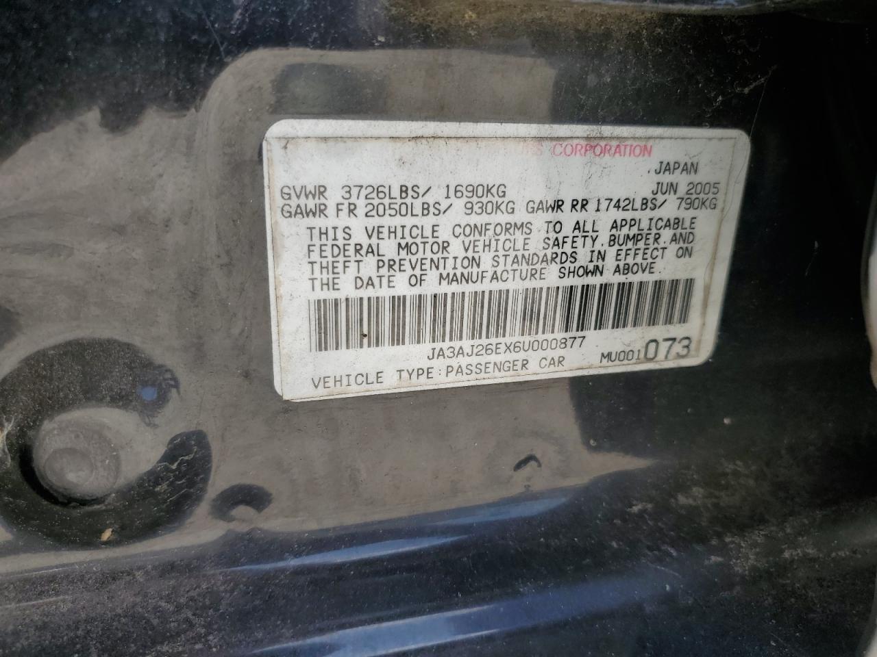2006 Mitsubishi Lancer Es VIN: JA3AJ26EX6U000877 Lot: 55166445