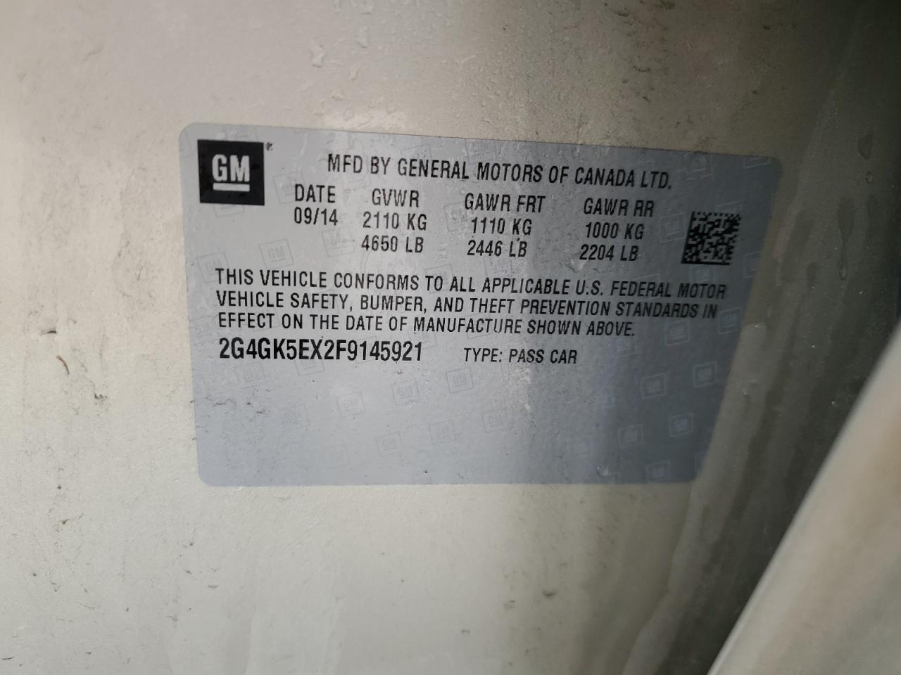 2015 Buick Regal VIN: 2G4GK5EX2F9145921 Lot: 56309575
