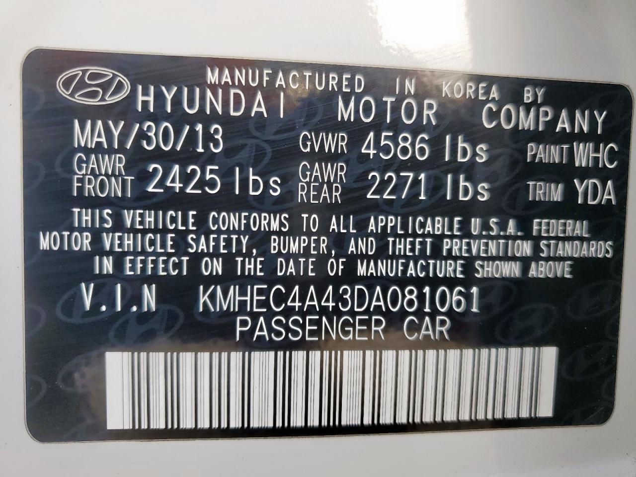 2013 Hyundai Sonata Hybrid VIN: KMHEC4A43DA081061 Lot: 57678085