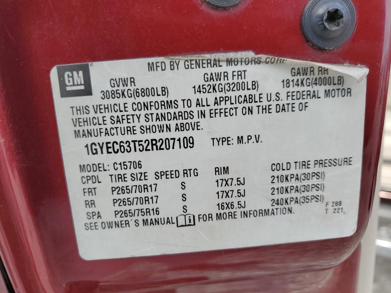 2002 Cadillac Escalade Luxury VIN: 1GYEC63T52R207109 Lot: 58057165