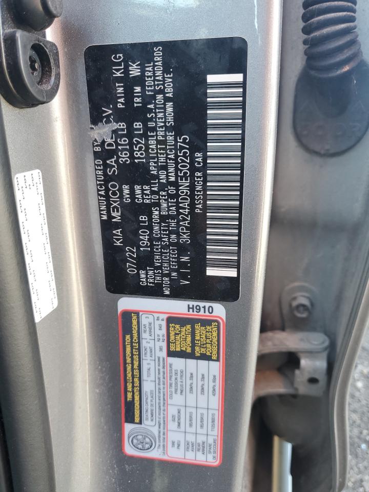 2022 Kia Rio Lx VIN: 3KPA24AD9NE502575 Lot: 56925885