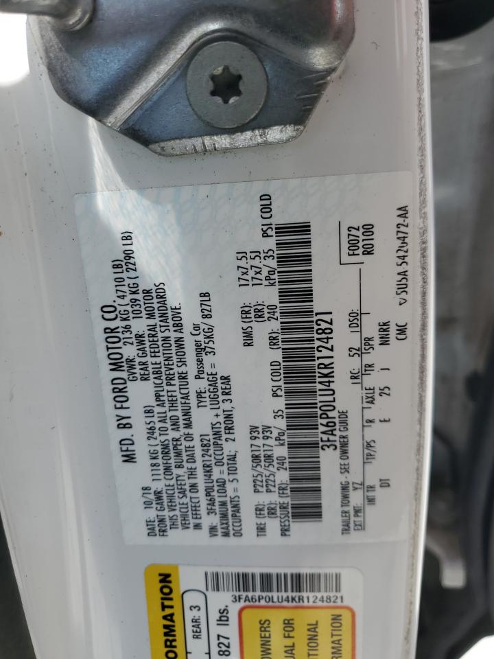 2019 Ford Fusion Se VIN: 3FA6P0LU4KR124821 Lot: 56528225