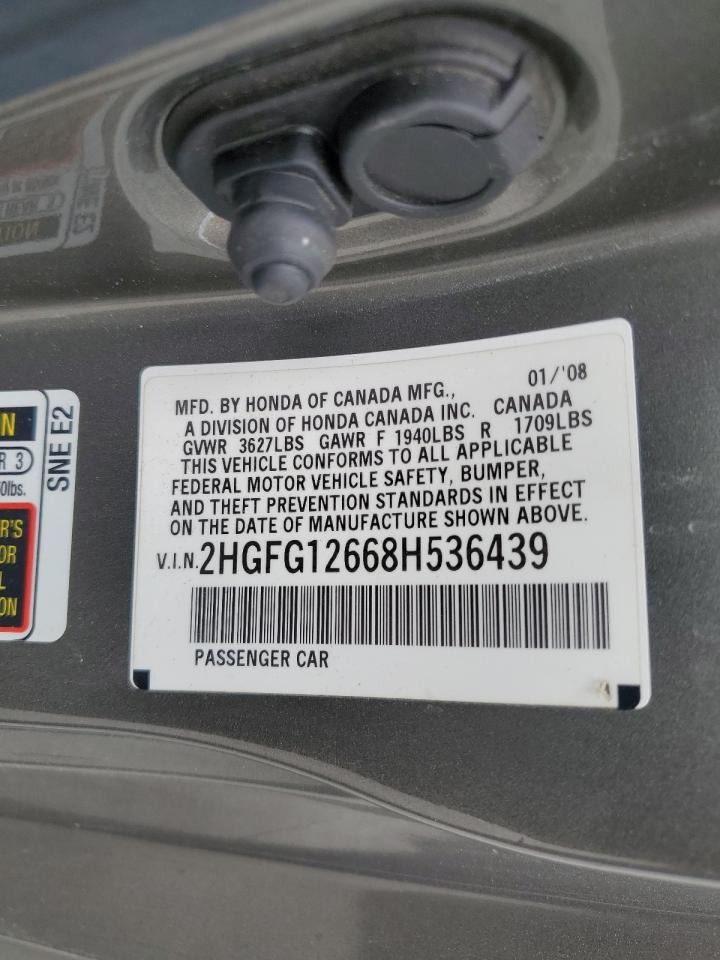 2008 Honda Civic Lx VIN: 2HGFG12668H536439 Lot: 86475975