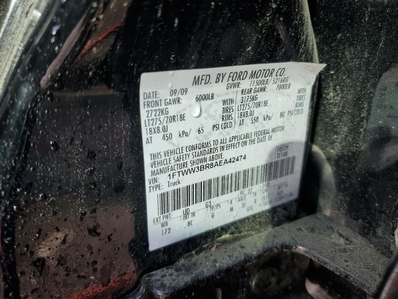 2010 Ford F350 Super Duty VIN: 1FTWW3BR8AEA42474 Lot: 56223695