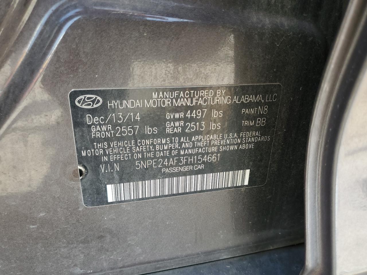 2015 Hyundai Sonata Se VIN: 5NPE24AF3FH154661 Lot: 56936905