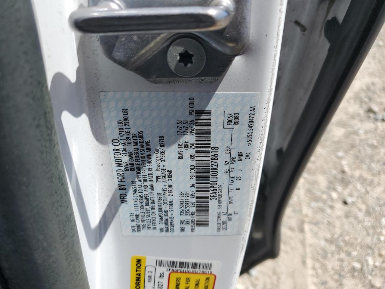 2018 Ford Fusion Se Hybrid VIN: 3FA6P0LU0JR278618 Lot: 56829915