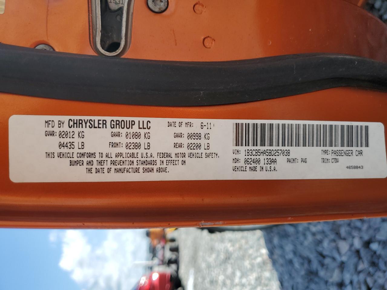 2011 Dodge Caliber Heat VIN: 1B3CB5HA5BD257038 Lot: 55872205