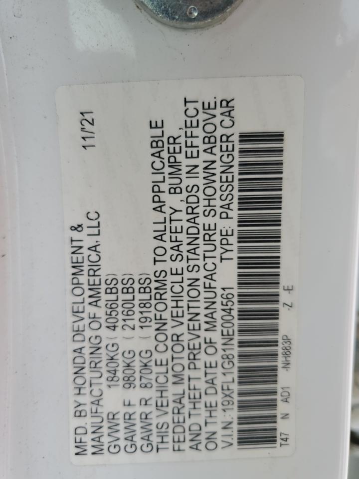 2022 Honda Civic Sport Touring VIN: 19XFL1G81NE004561 Lot: 57098025