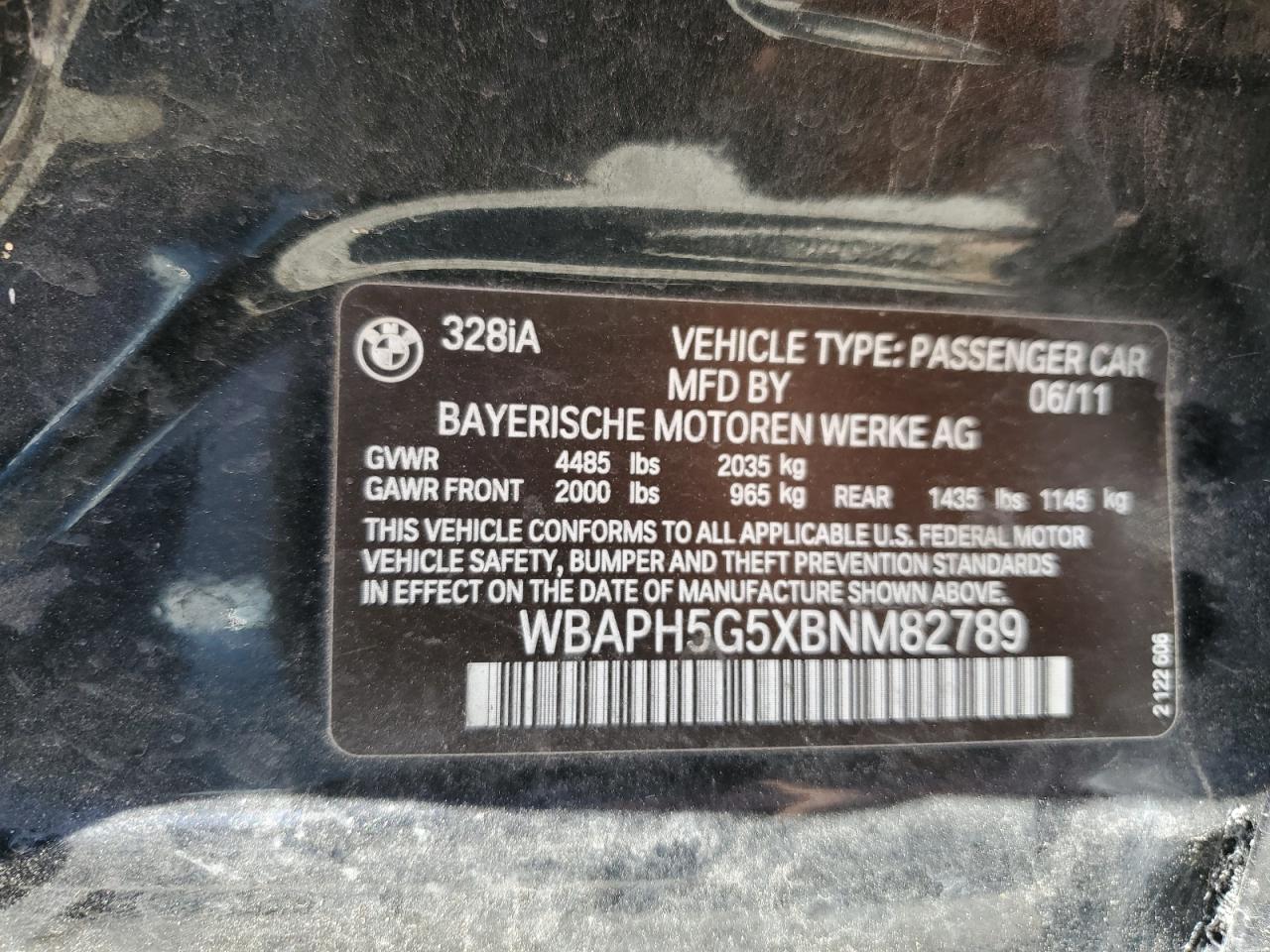 2011 BMW 328 I Sulev VIN: WBAPH5G5XBNM82789 Lot: 56939915
