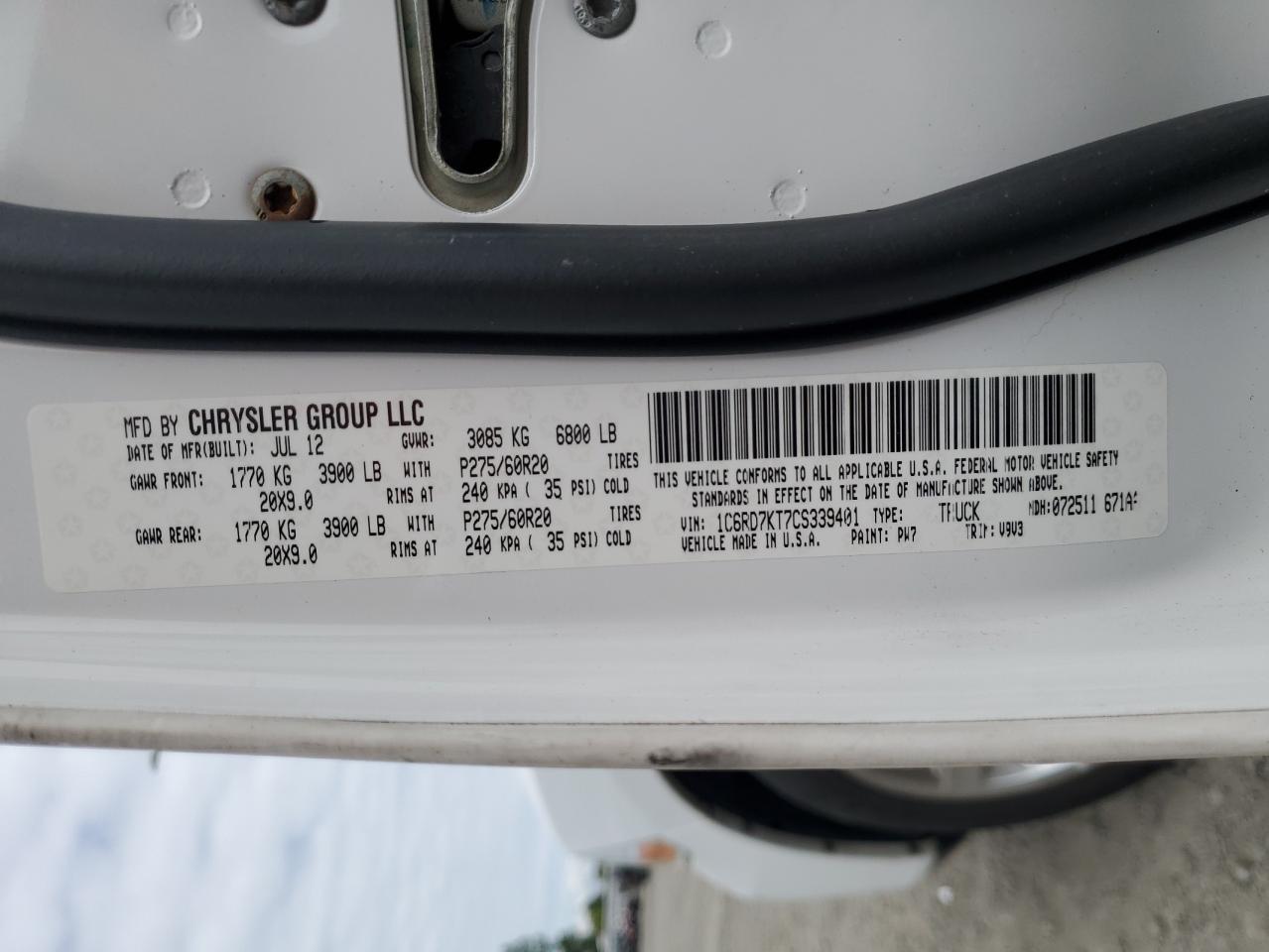 2012 Dodge Ram 1500 St VIN: 1C6RD7KT7CS339401 Lot: 56951005