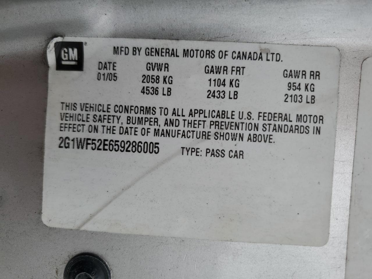2005 Chevrolet Impala VIN: 2G1WF52E659286005 Lot: 57628015