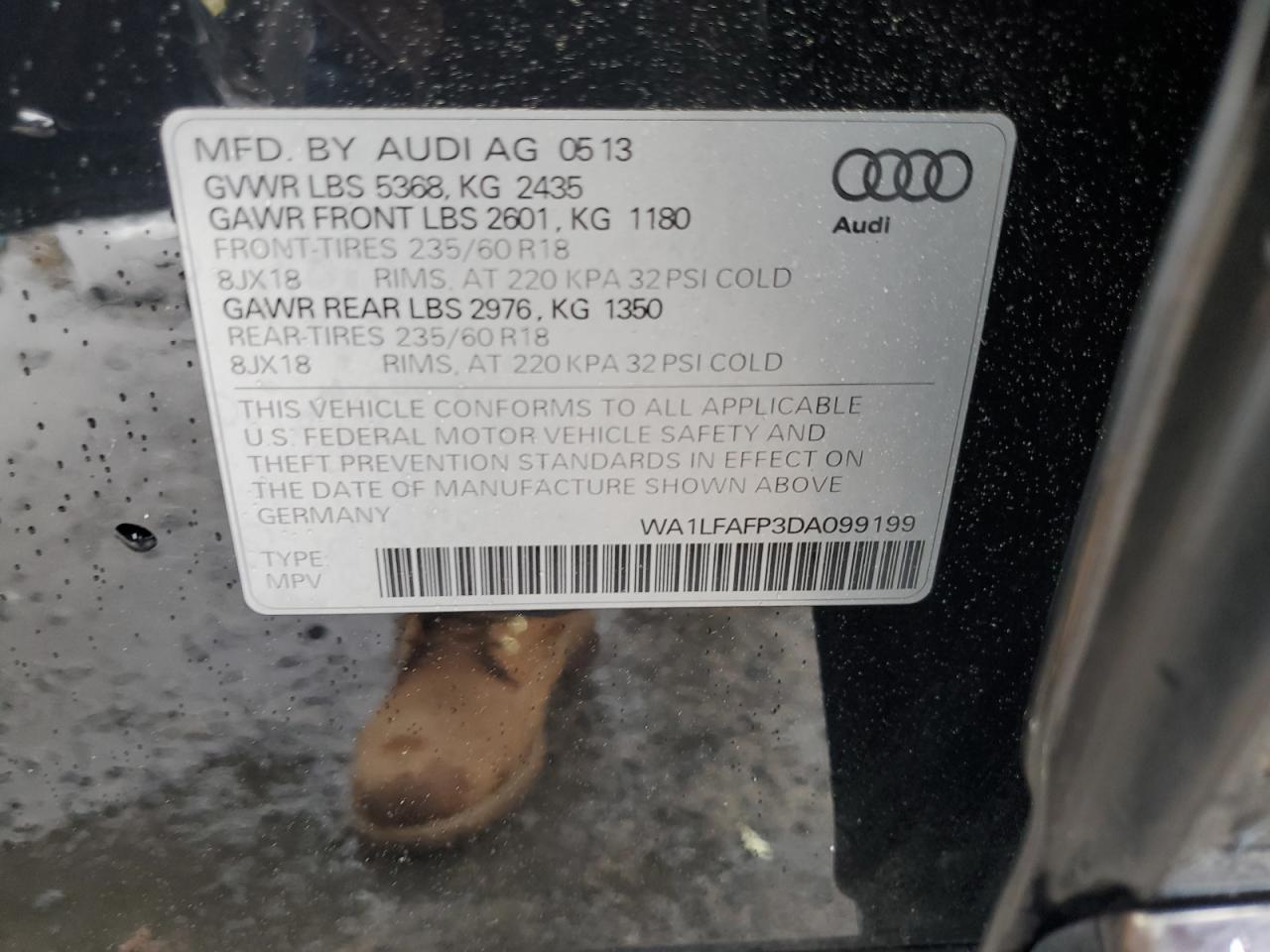 2013 Audi Q5 Premium Plus VIN: WA1LFAFP3DA099199 Lot: 57780945