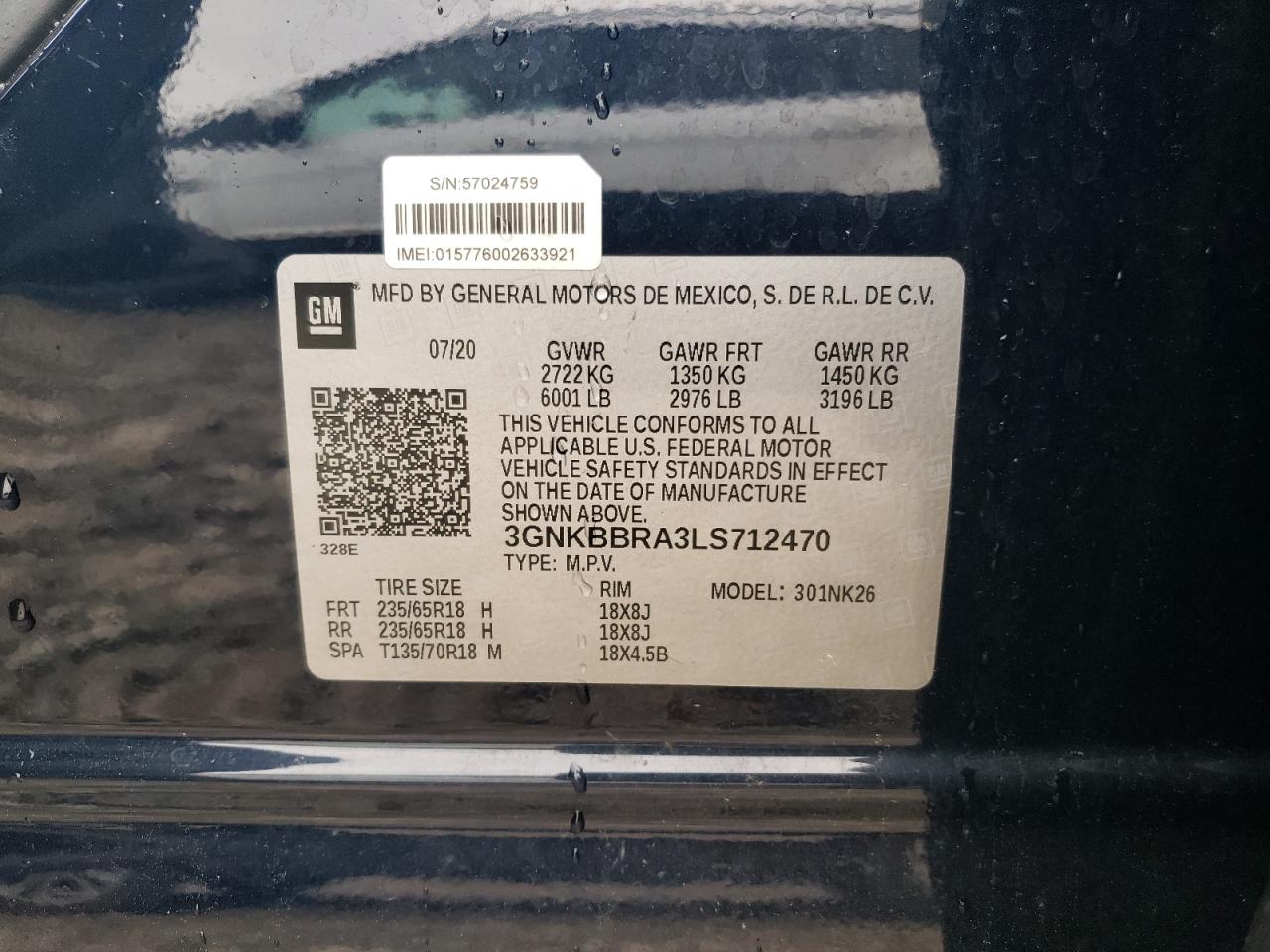 2020 Chevrolet Blazer 1Lt VIN: 3GNKBBRA3LS712470 Lot: 55259015