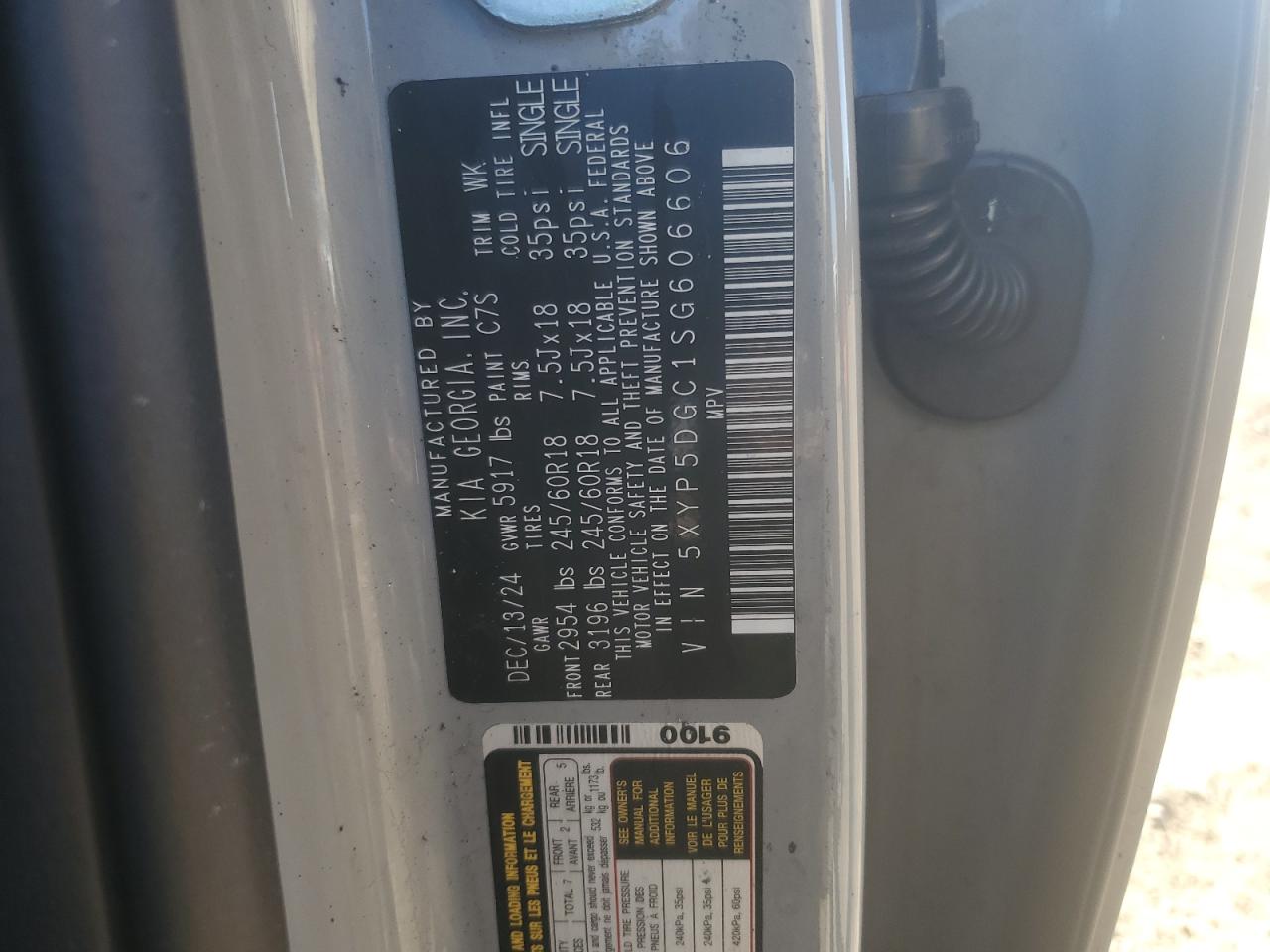 2025 Kia Telluride Sx VIN: 5XYP5DGC1SG606606 Lot: 57662575