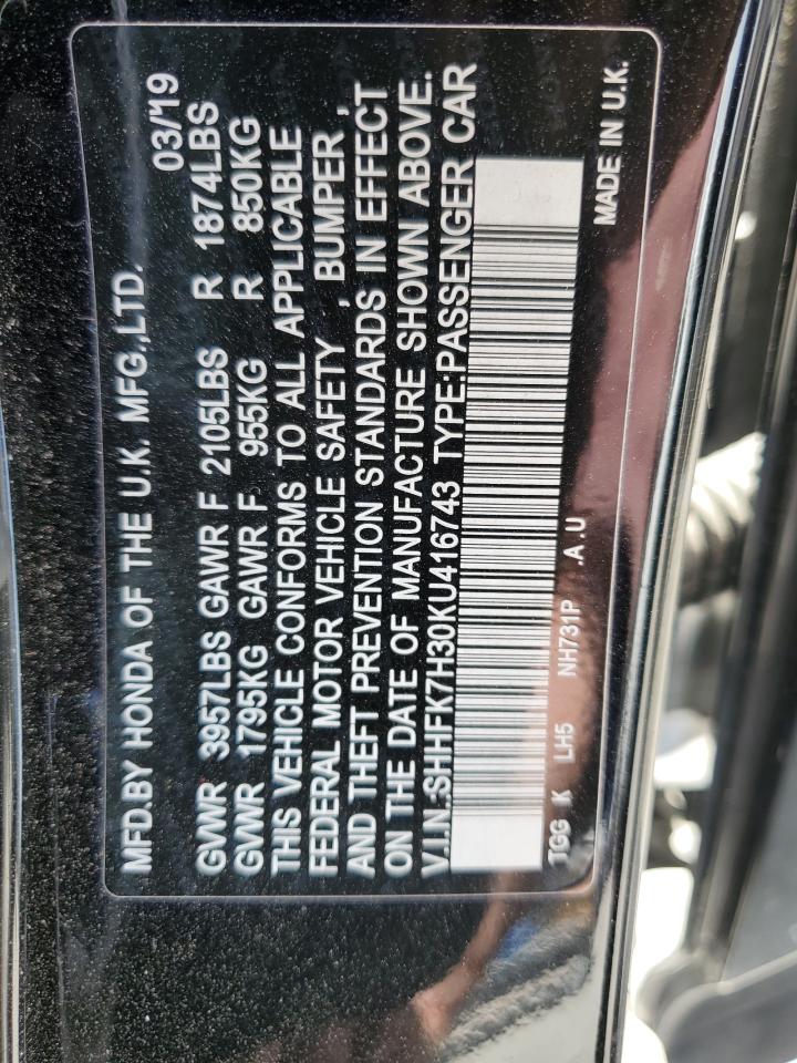2019 Honda Civic Lx VIN: SHHFK7H30KU416743 Lot: 56685615