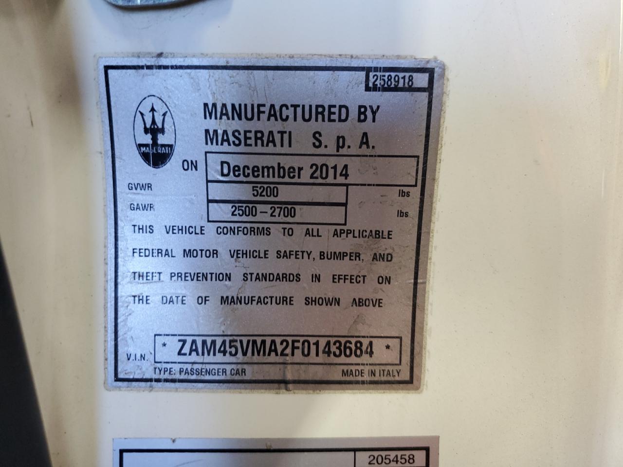 2015 Maserati Granturismo S VIN: ZAM45VMA2F0143684 Lot: 56464915