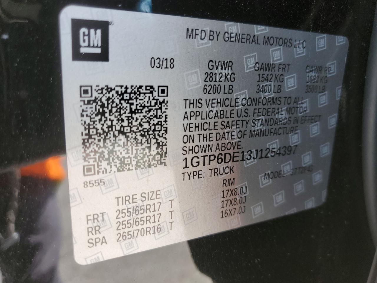 2018 GMC Canyon Slt VIN: 1GTP6DE13J1254397 Lot: 57868585