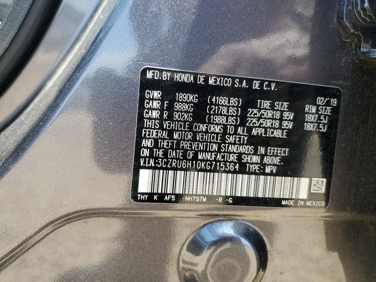 2019 Honda Hr-V Sport VIN: 3CZRU6H10KG715364 Lot: 57869125