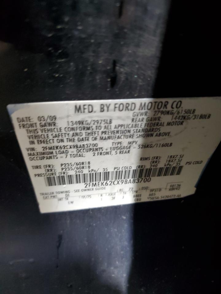 2009 Ford Flex Sel VIN: 2FMEK62CX9BA83700 Lot: 58235745