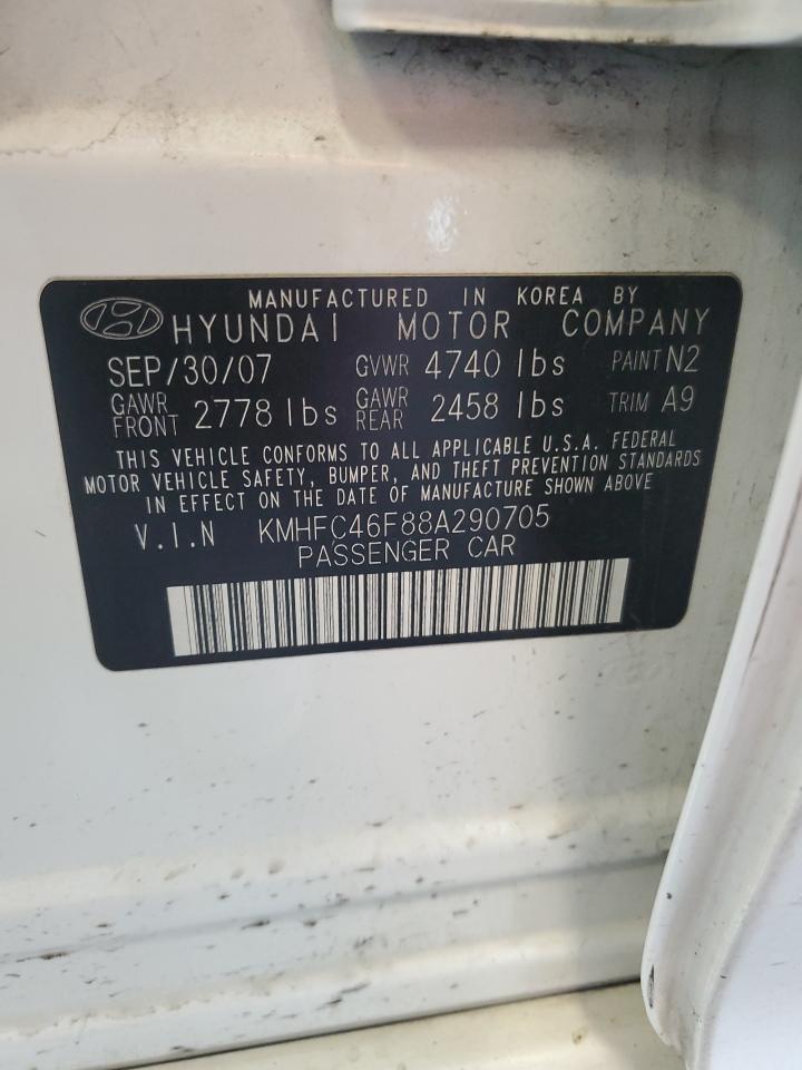 2008 Hyundai Azera Se VIN: KMHFC46F88A290705 Lot: 56882515