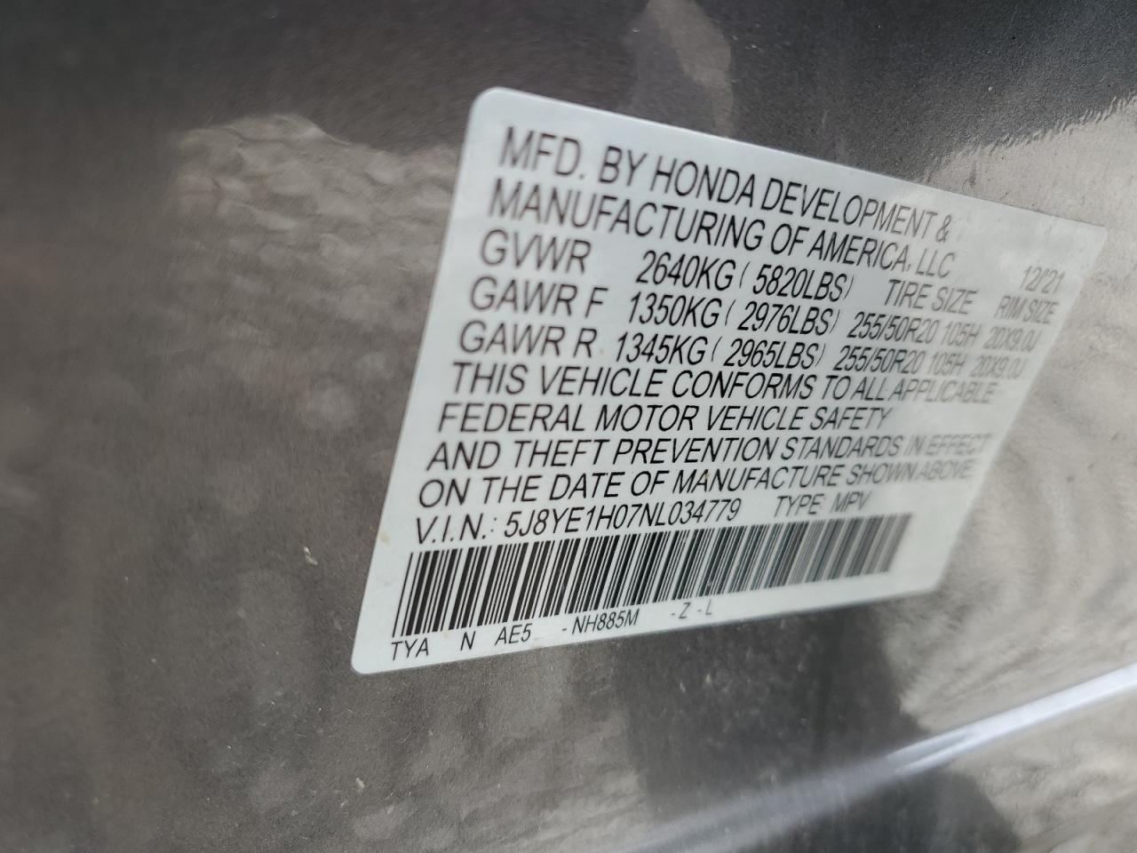 2022 Acura Mdx A-Spec VIN: 5J8YE1H07NL034779 Lot: 56325135