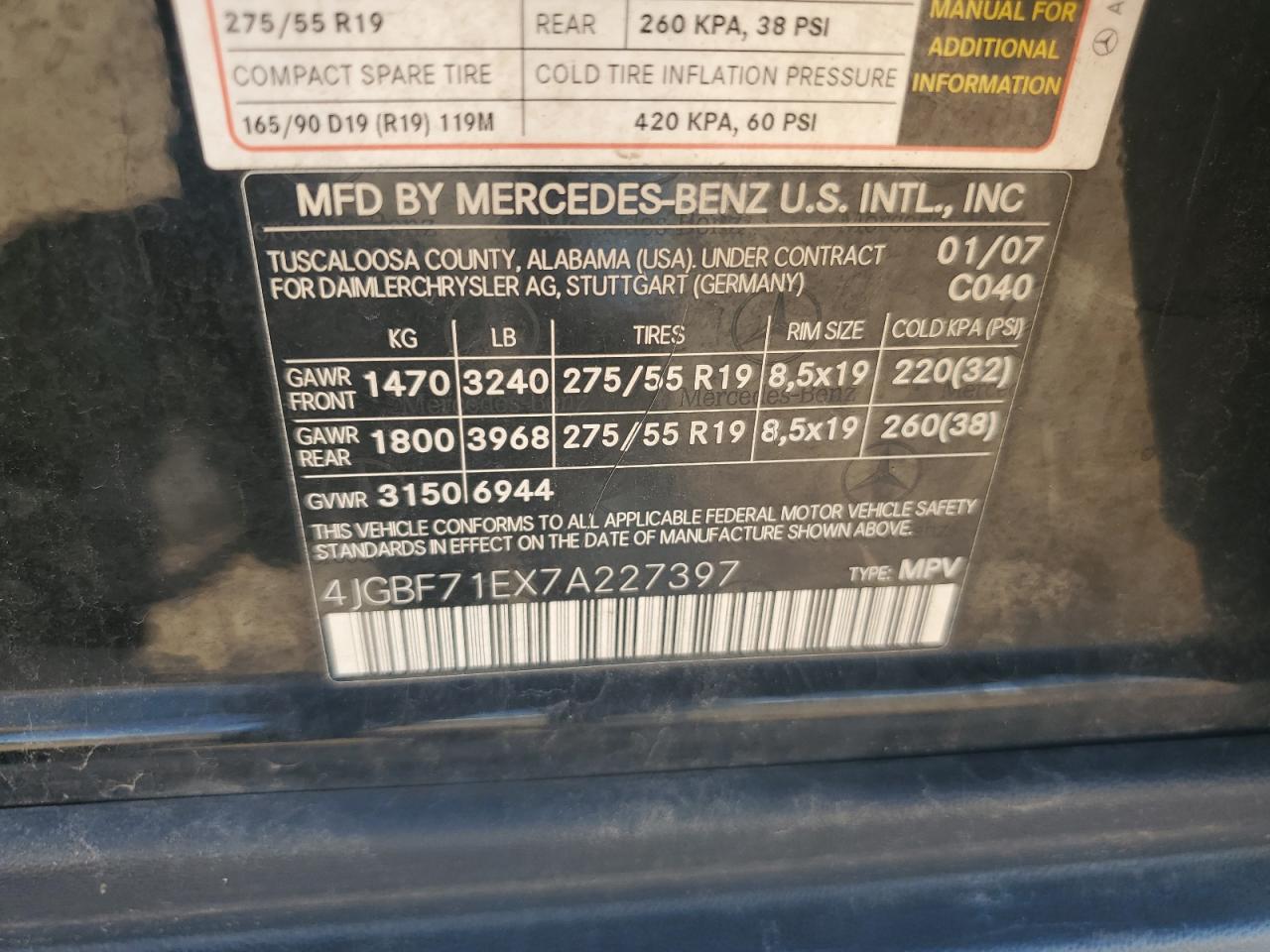 2007 Mercedes-Benz Gl 450 4Matic VIN: 4JGBF71EX7A227397 Lot: 57400345